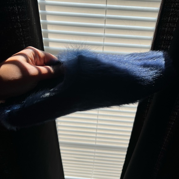 Luxury inspired  fashion fur mules Navy - Picture 3 of 6